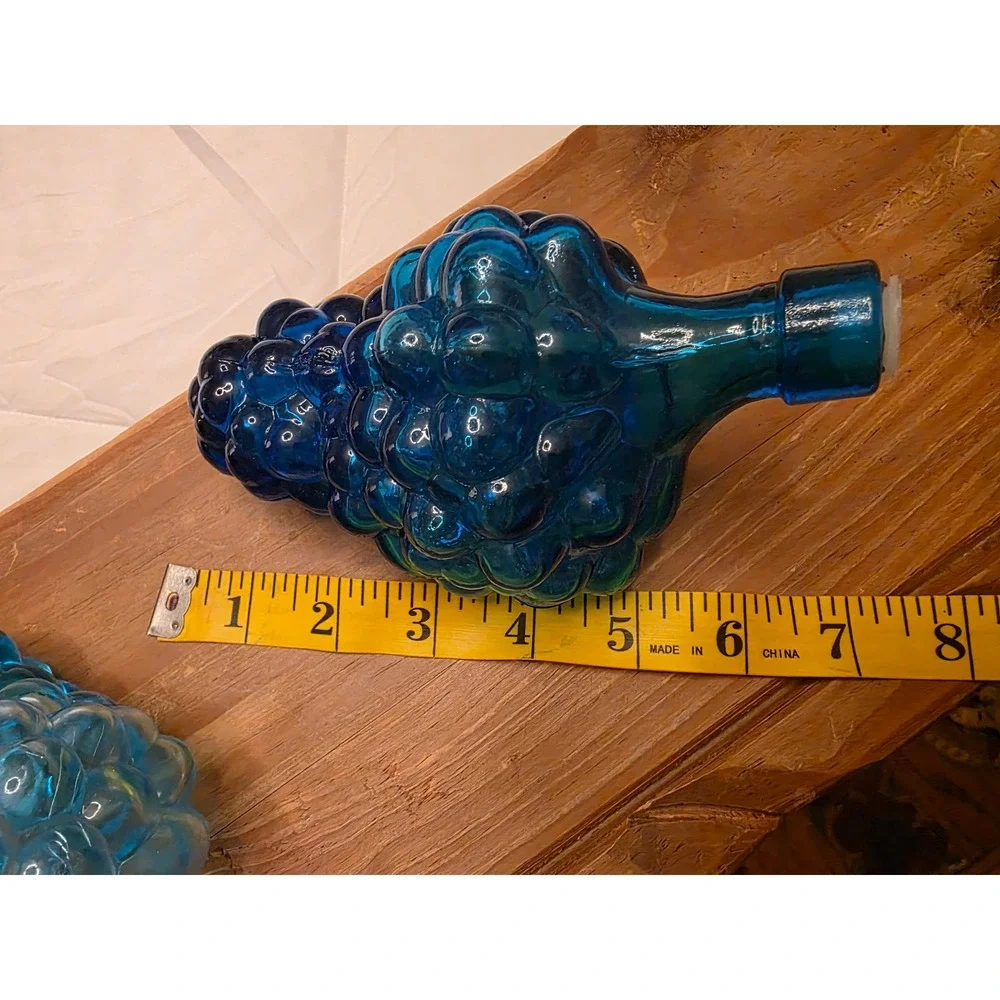Vintage Blue Glass Grape Cluster Bottles Set of 2 Decanters Aqua Cobalt Stopper - Picture 8 of 9
